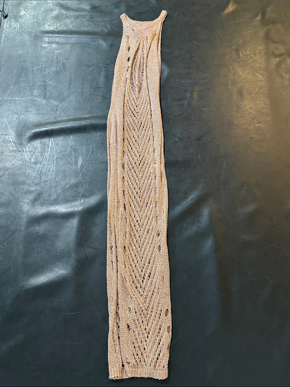 WOW Couture Knit Openwork Maxi Tall Dress in Champagne Gold